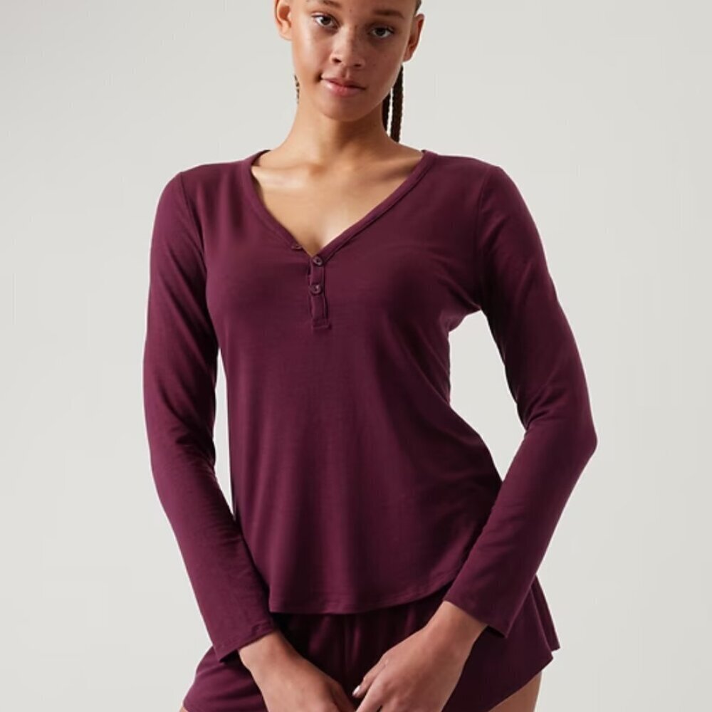 Athleta Nighttime Bliss Sleep Top in Deep Burgundy, Size L